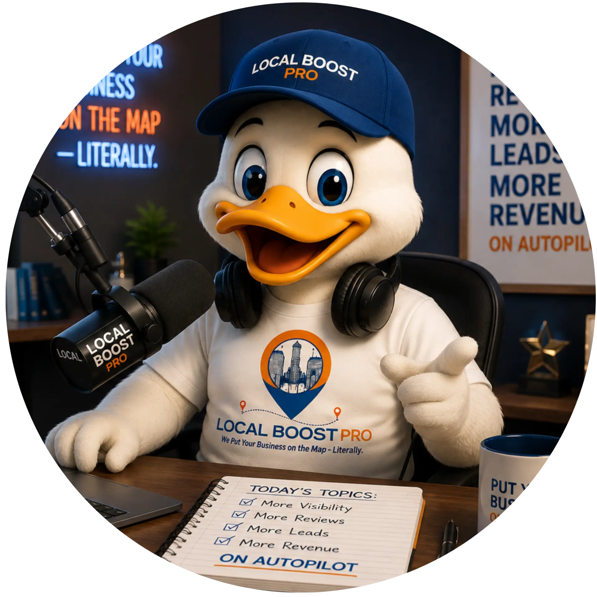 Mr. Boost mascot ready to answer your local marketing questions